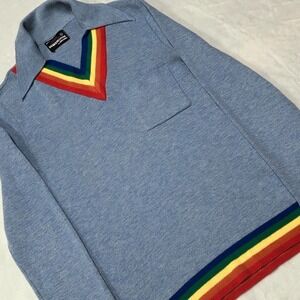 True Vintage 1970s Dimension by Milford Knit‎ Polo Shirt Women's S Rainbow Blue